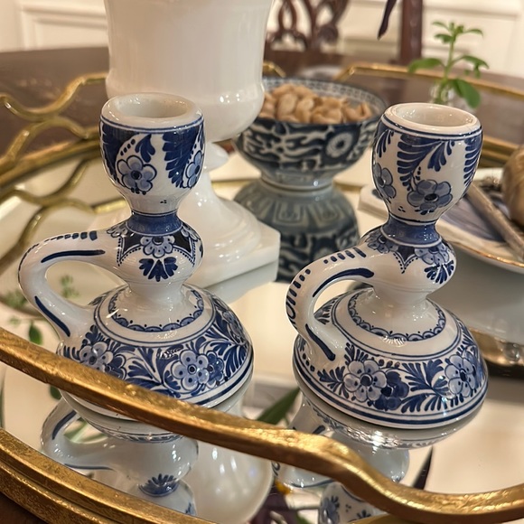 Delft Candleholder Pair - Picture 2 of 6